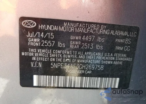 2016 Hyundai Sonata Sport z USA, uszkodzony, nr VIN 5NPE34AF3GH269758
